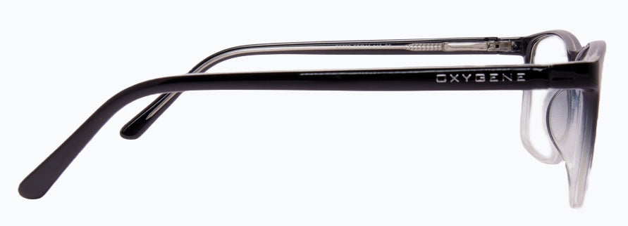 Optica's Oxygene black eyeglasses side view