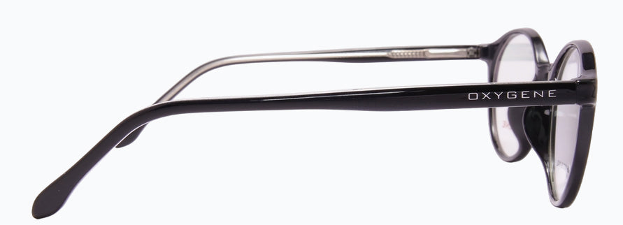 Oxygene black glasses, side view, Optica.