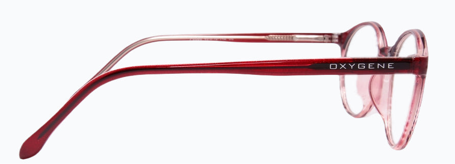 Oxygene red stylish glasses, find at Optica.