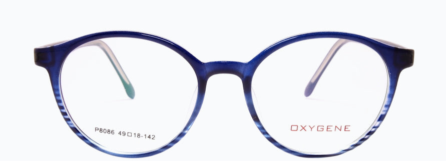 Blue round eyeglasses front view