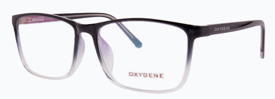 Oxygene branded eyeglasses with clear lenses