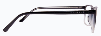 Optica's Oxygene black eyeglasses side view